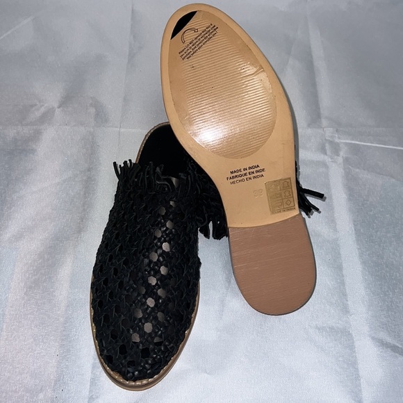 Free People Mirage Black Boho Preppy Leather Woven Slip On Flat Sandal - Picture 9 of 10